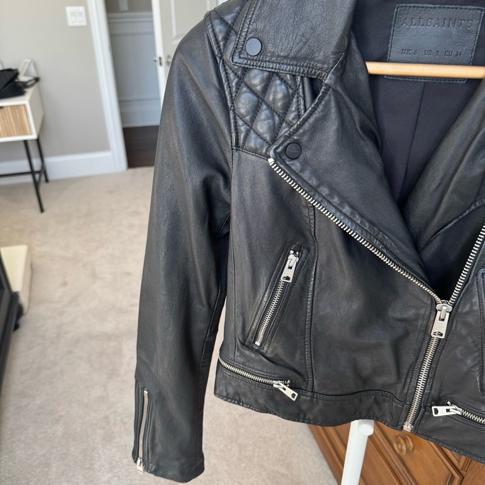 NWOT! All Saints Cargo Leather Biker Jacket - Picture 9 of 14
